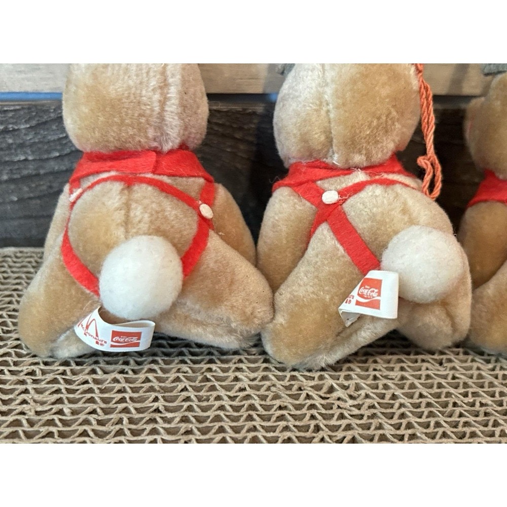 Vintage 1985 McDonalds Coca Cola Plush Reindeer Christmas Tree Ornament Lot Of 3 - Picture 5 of 8